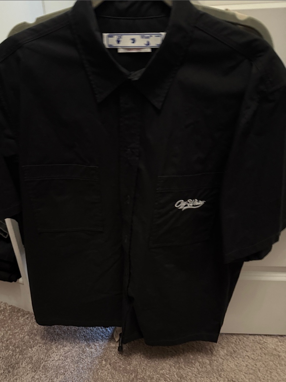 Black Short-Sleeve Work Shirt Jacket - Off-white